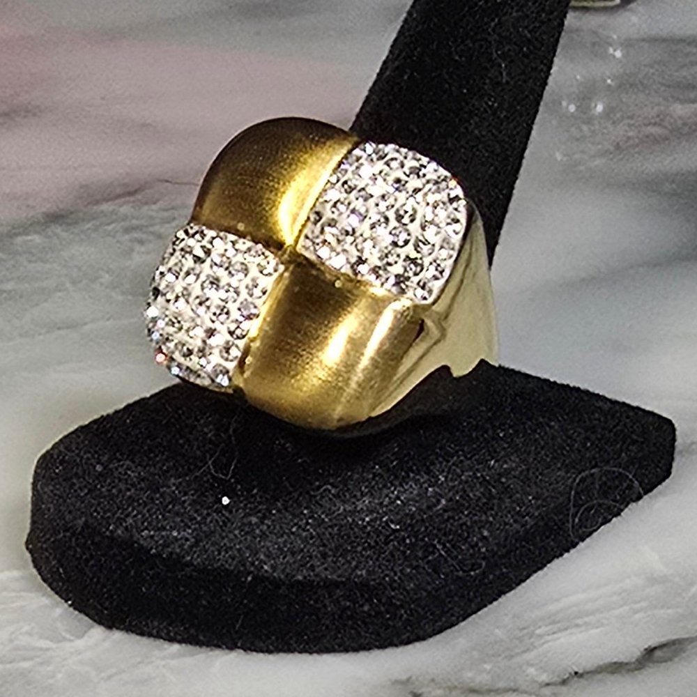 Vintage Checker Chess Board Pave Crystal Statement Ring